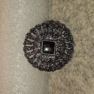 Enamel & Antiqued Silverstone   1 3/8"Dia. Brooch